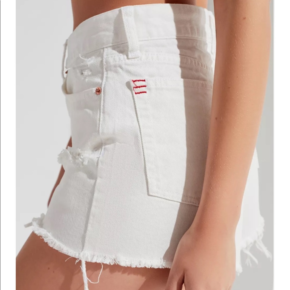 all white Urban Outfitters high waisted BDG shorts